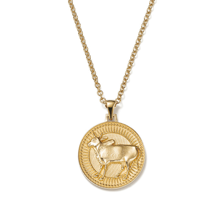 Ethical Gold Pendant Necklace Featuring Taurus Zodiac Design