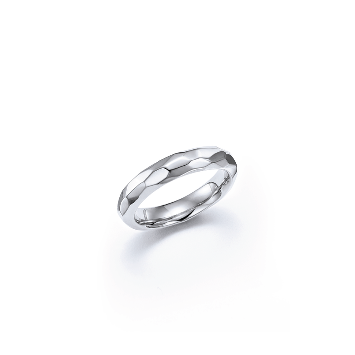 Enchantment Hammered 18kt Certified Fairmined Ecological White Gold Wedding Ring - Full View