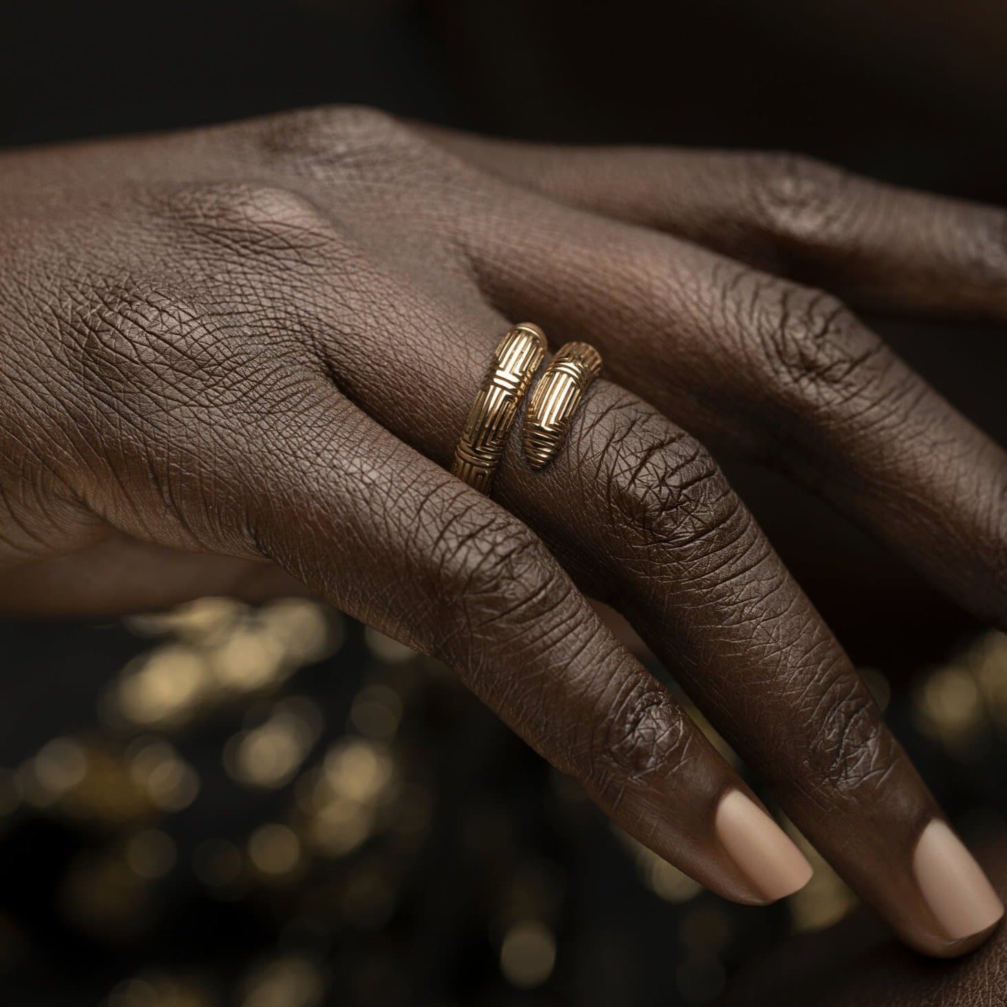 800 BC Ring - Sustainable Gold Spiral Ring on Female Model