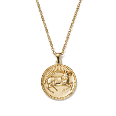 Ethical Gold Pendant Necklace Featuring Aries Zodiac Design