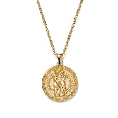 Ethical Gold Pendant Necklace Featuring Gemini Zodiac Design