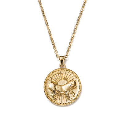 Ethical Gold Pendant Necklace Featuring Leo Zodiac Design