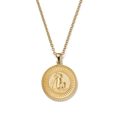 Ethical Gold Pendant Necklace Featuring Aquarius Zodiac Design