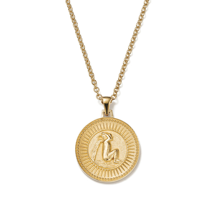 Ethical Gold Pendant Necklace Featuring Aquarius Zodiac Design