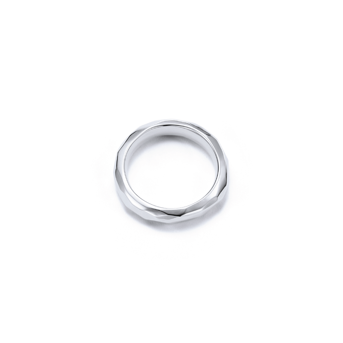 Enchantment Hammered 18kt Certified Fairmined Ecological White Gold Wedding Ring - Top View