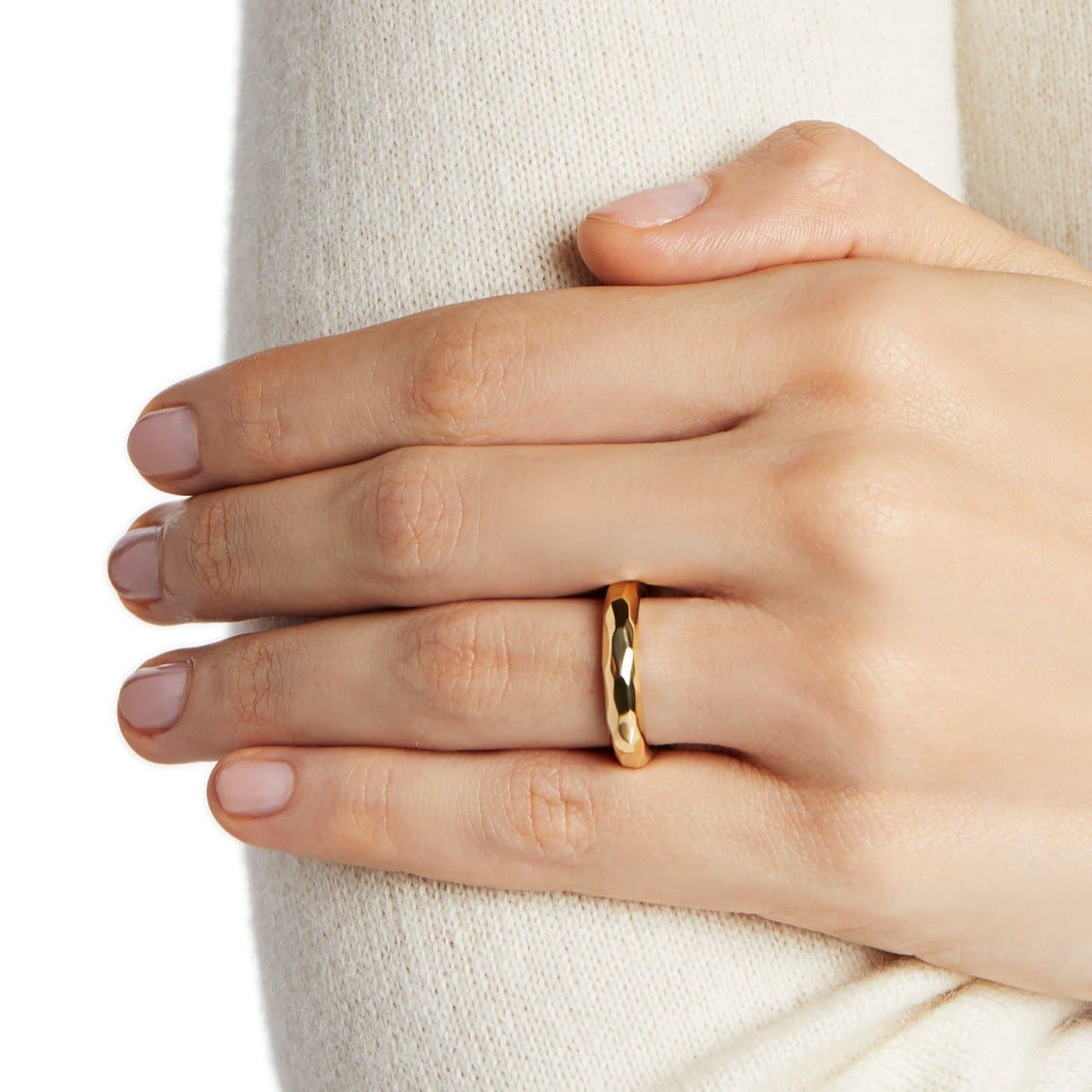 Ethical Gold Wedding Ring on Model Finger
