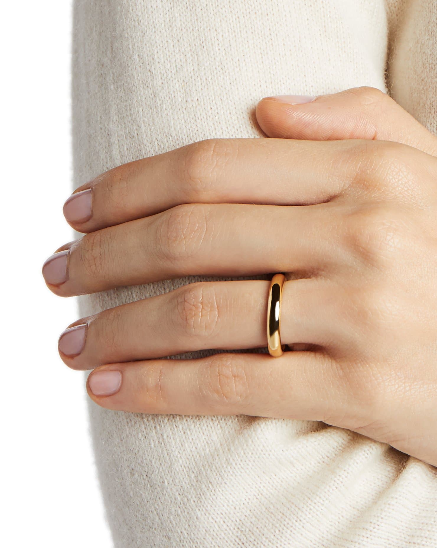 Ecological Gold Wedding Band on Model Finger