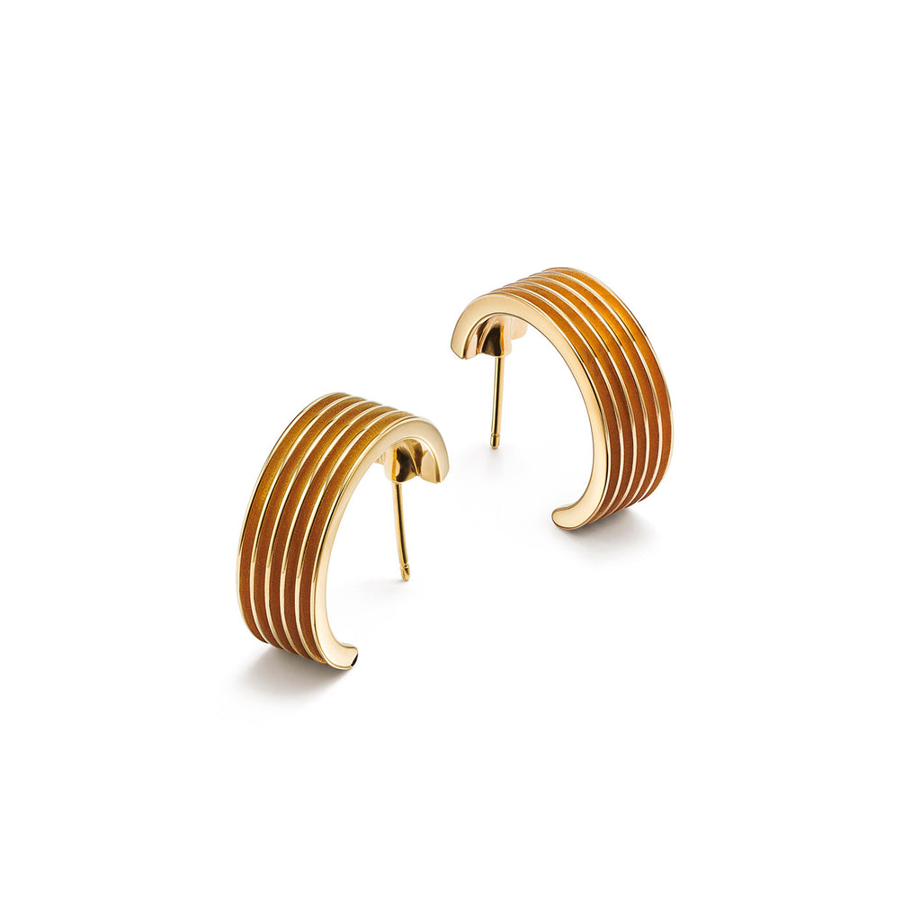 Small Ethical Gold Hoop Earrings Featuring 5 Ridges