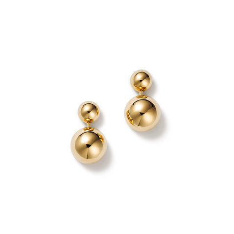 Ethical Gold Earrings Featuring a Small Gold Sphere Above a Larger Gold Sphere